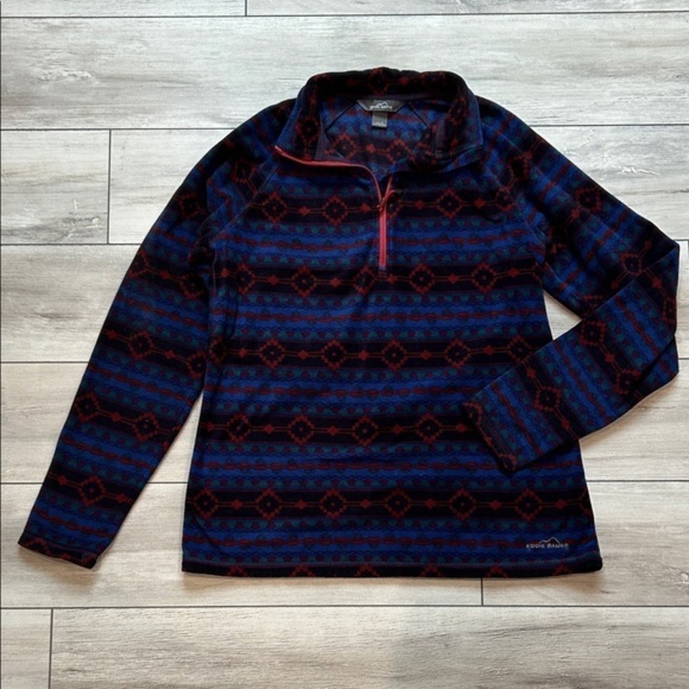 Eddie Bauer fleece aztec pull over 1/4 zip sweat shirt size large